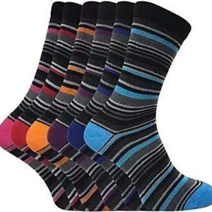Colorful striped dress socks bundle in fan arrangement